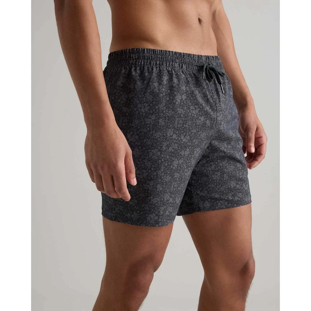 Quince Italian Mens Charcoal Grey Floral Swim Trunks Mesh Liner 5.5 in Inseam L